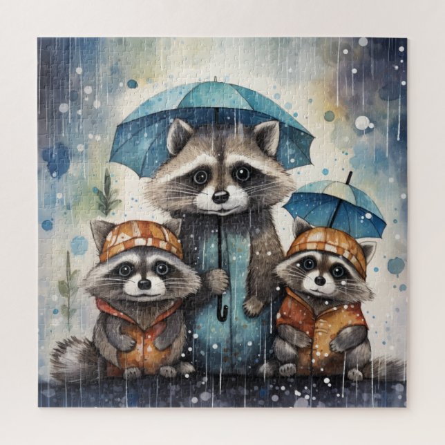 Puzzle Mapaches Lindos en la Lluvia (Vertical)