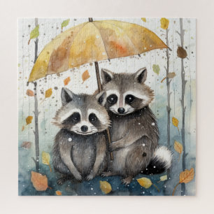 Puzzle Mapaches Lindos en la Lluvia