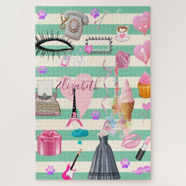Puzzle Maquillaje femenino de belleza rayas (Vertical)