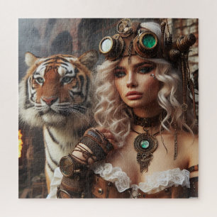 Puzzle Máquina del Tiempo Joven Chica y Tigre 80-2 Póster