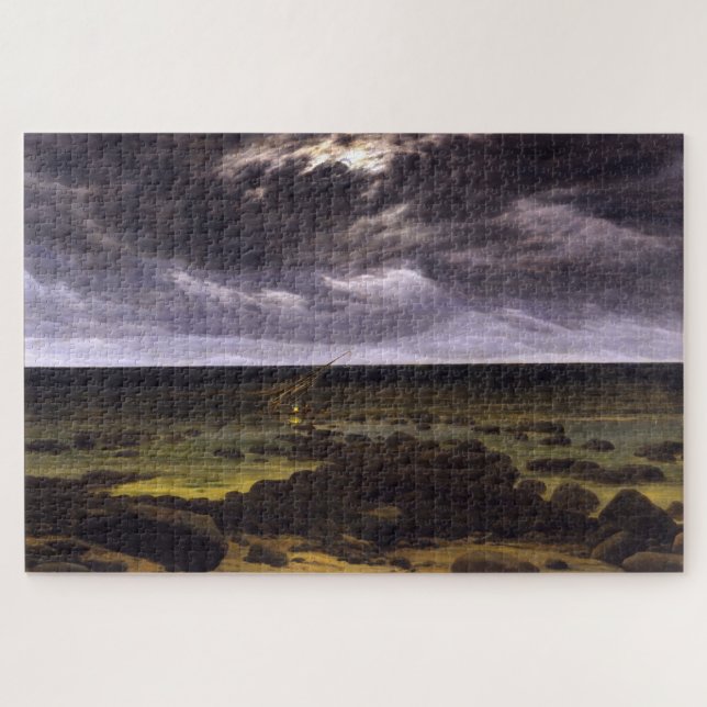 Puzzle Mar con naufragio de Moonlight - Friedrich (Horizontal)