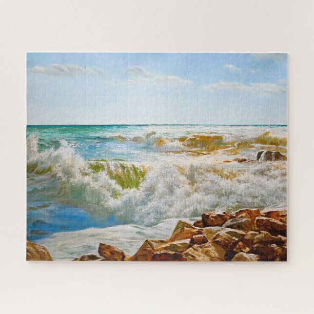 Puzzle Mar con olas rompientes iluminado por el sol (Horizontal)