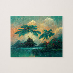 Puzzle Mar de fantasía tropical y palmeras