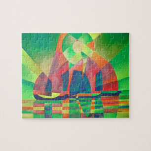 Puzzle Mar de Verde con basura abstracta cubista