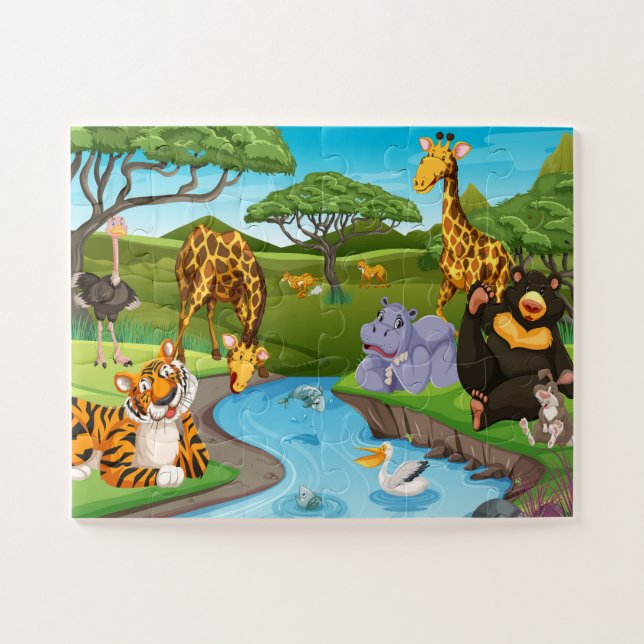 Puzzle Maravillas de vida silvestre: Animales junto al rí (Horizontal)