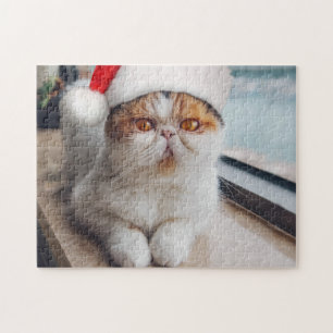 Puzzle Maravilloso gato persa con gorra de Santa Claus