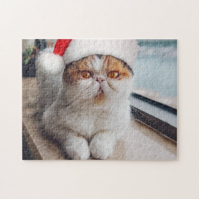 Puzzle Maravilloso gato persa con gorra de Santa Claus (Horizontal)