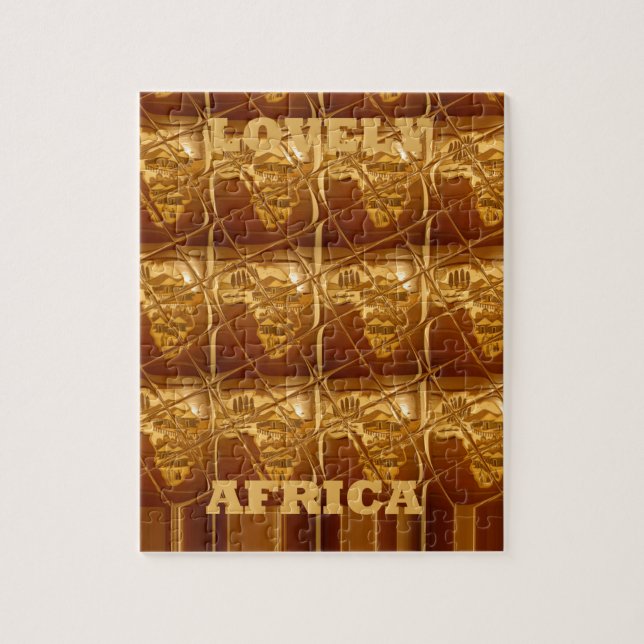 Puzzle Maravilloso mapa africano imprime diseño dorado (Vertical)