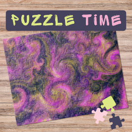 Puzzle Marbling Art Agosto giros verdes rosados - difícil