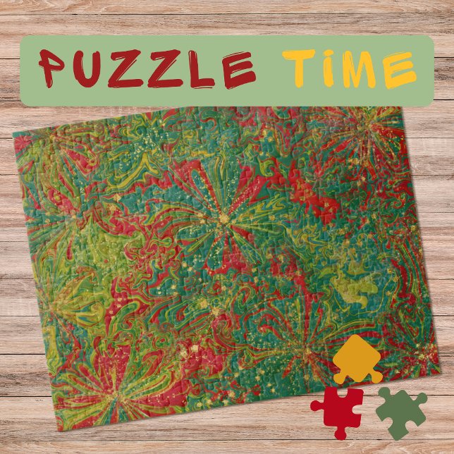 Puzzle Marbling Art Diciembre oro rojo verde - difícil (Subido por el creador)