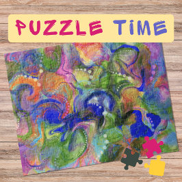 Puzzle Marbling Art May naranja azul verde - difícil
