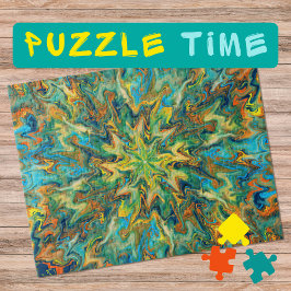 Puzzle Marbling Art Noviembre amarillo verde azulado - di