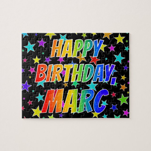 Puzzle "MARC" Nombre, Divertido "FELIZ CUMPLEAÑOS" (Horizontal)