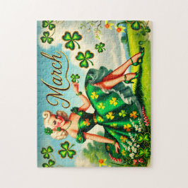 Puzzle March Retro Pin-Up Girl St. Patrick's Day