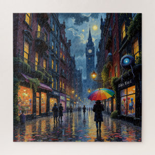 Puzzle Marcha nocturna por la ciudad lluviosa - Reflexion