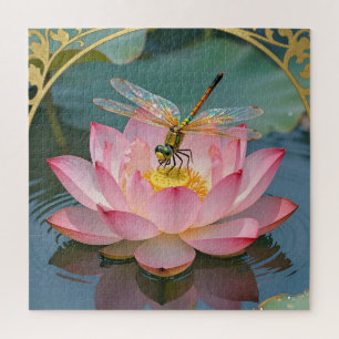 Puzzle Marco de Dragón Elegante Flor de Loto Rosa Art Nou