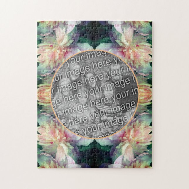 Puzzle Marco de flores rosadas Peony Añadir tu foto (Vertical)