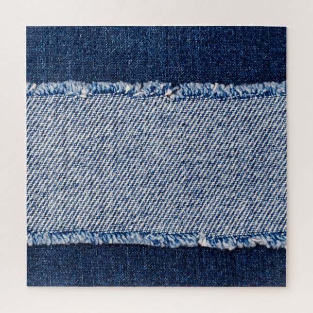 Puzzle Marco de jeans azules de denim con bordes. (Vertical)