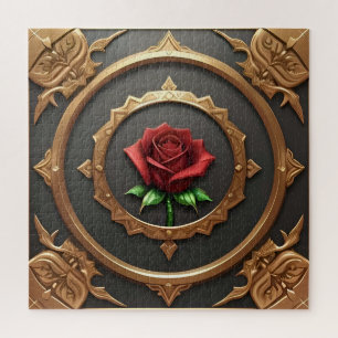Puzzle Marco Dorado Intrincado con Rosa Roja