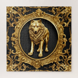 Puzzle Marco ornamental de lobo negro y oro