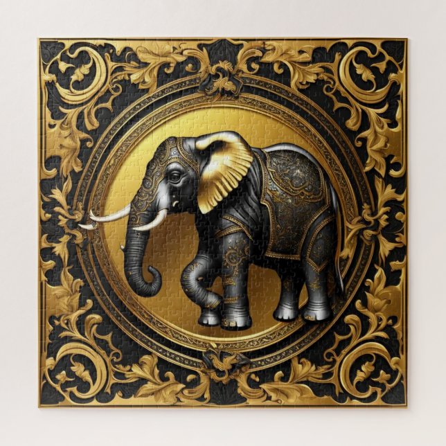 Puzzle Marco ornamental de oro elefante (Vertical)