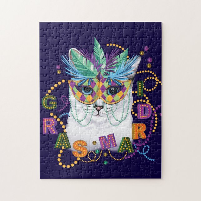 Puzzle Mardi Gras Cat, Funny Mardi Gras (Vertical)