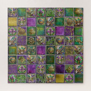 Puzzle Mardi Gras Máscaras Feathers Fleur de lis Tile Pri