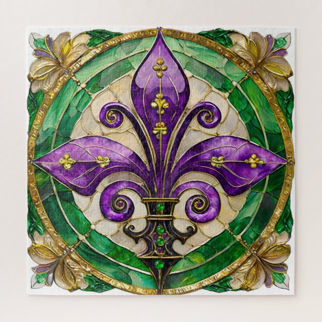 Puzzle Mardi Gras Sained Glass Fleur de lis (Vertical)