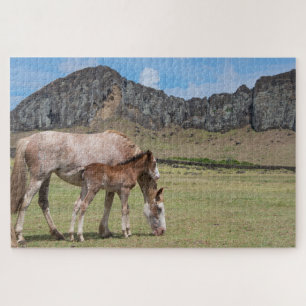 Puzzle Mare y Colt en el cráter volcánico de Rano Raraku