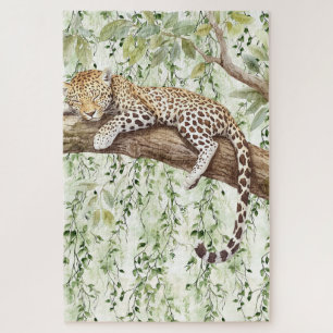 Puzzle Marfil verde resumen leopardo de la jungla en un á
