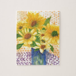 Puzzle margaritas amarillas en jarrón azul