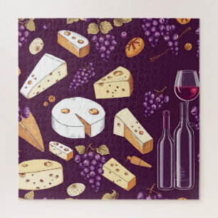 Puzzle Maridaje de Vino Gourmet y Queso Dibujado a Mano V