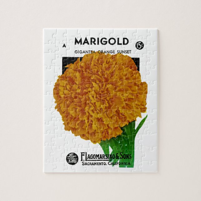 Puzzle Marigold Vintage Seed Packet (Vertical)