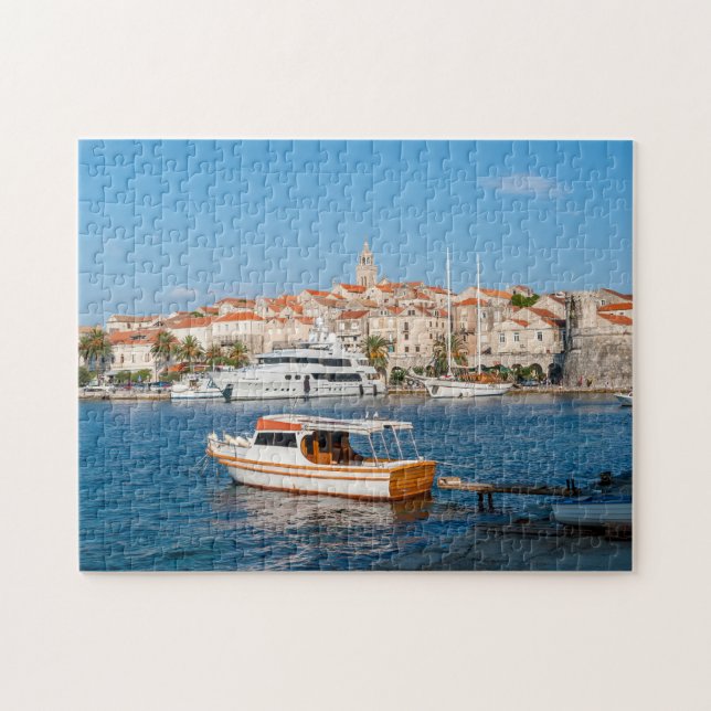 Puzzle Marina de la ciudad de Korcula - Dalmatia, Croacia (Horizontal)