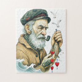 Puzzle Marinero con pipa y corazones pequeños