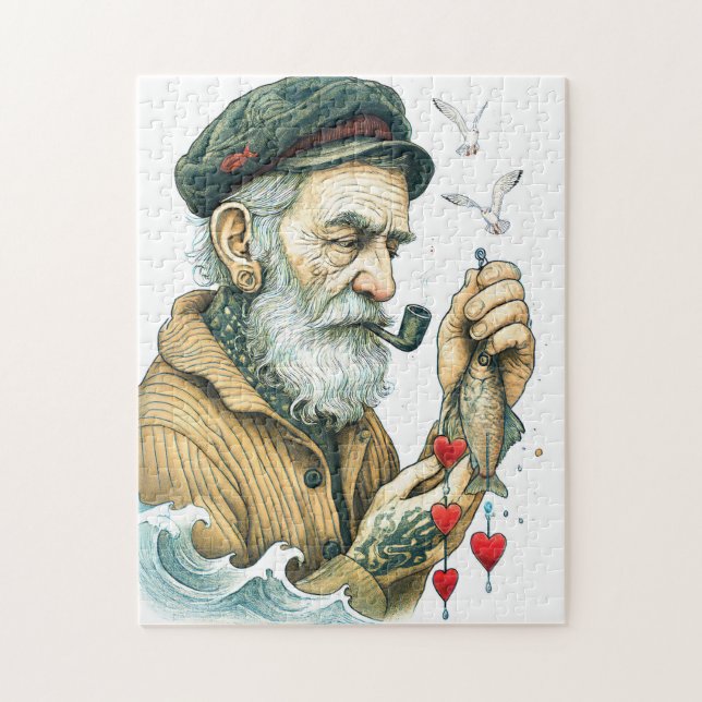 Puzzle Marinero con pipa y corazones pequeños (Vertical)