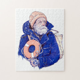 Puzzle Marinero sosteniendo salvavidas con gorro de punto