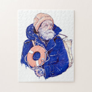 Puzzle Marinero sosteniendo salvavidas con gorro de punto