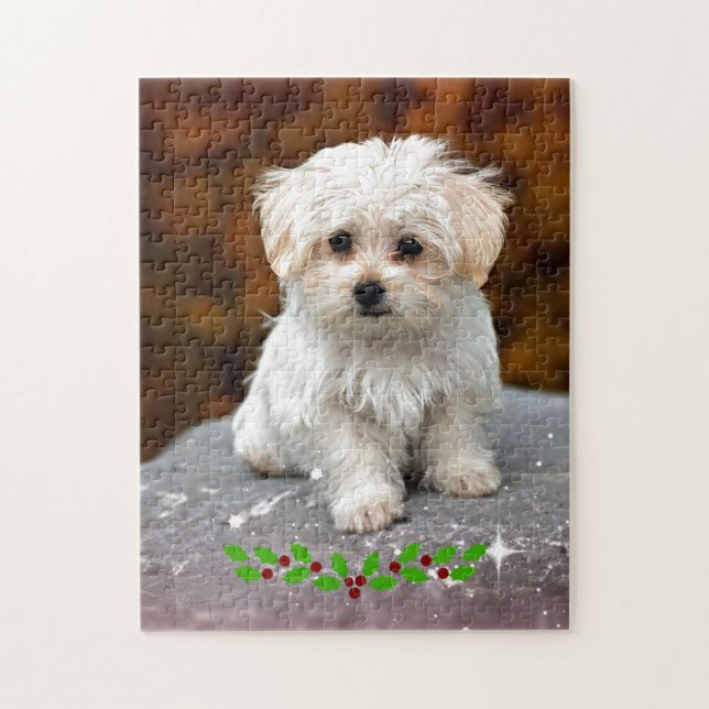 Puzzle Marioneta maltesa con Navidades holly (Vertical)
