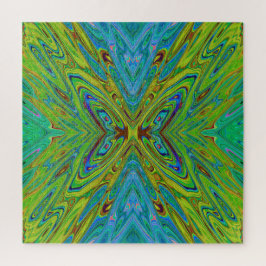 Puzzle Mariposa abstracta azul y chartreuse alucinante