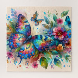 Puzzle Mariposa acuarela Flores Florales Rosa Azul
