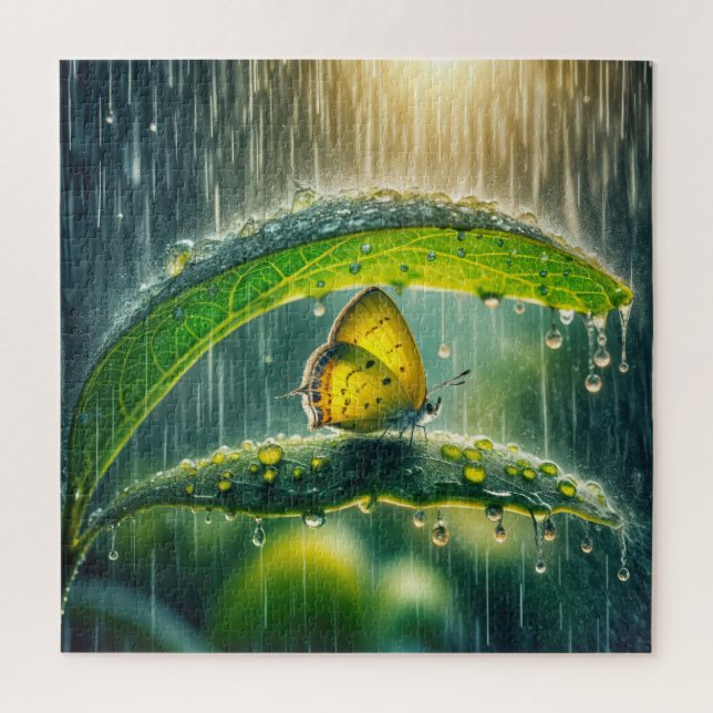 Puzzle Mariposa amarilla en una ducha de lluvia (Vertical)