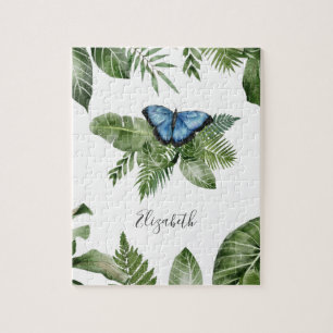 Puzzle Mariposa Azul Bosque Tropical Nombre Personalizado