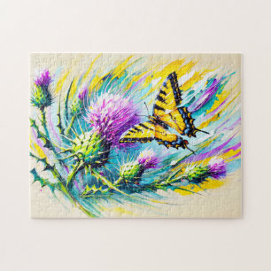Puzzle Mariposa Cola de Golondrina con Cardos en Pintura