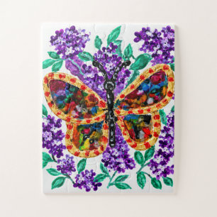Puzzle Mariposa Colorida Entre Flores Purpúreas