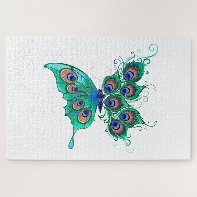 Puzzle Mariposa con plumas de pavo real verde (Horizontal)
