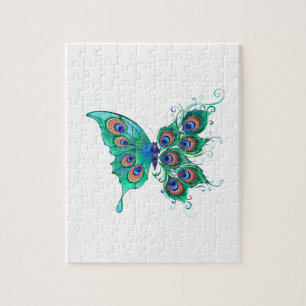 Puzzle Mariposa con plumas de pavo real verde