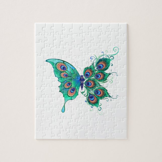 Puzzle Mariposa con plumas de pavo real verde (Vertical)