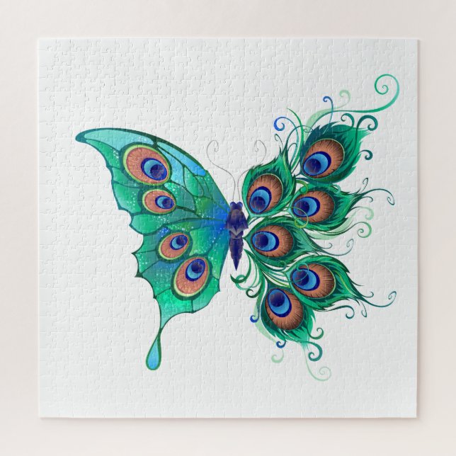 Puzzle Mariposa con plumas de pavo real verde (Vertical)