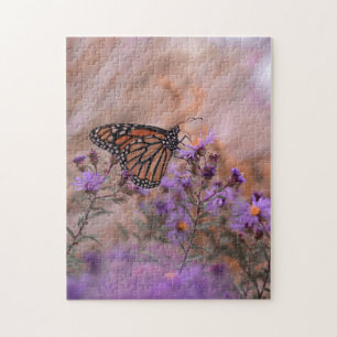 Puzzle Mariposa de bonito con flores de lavanda